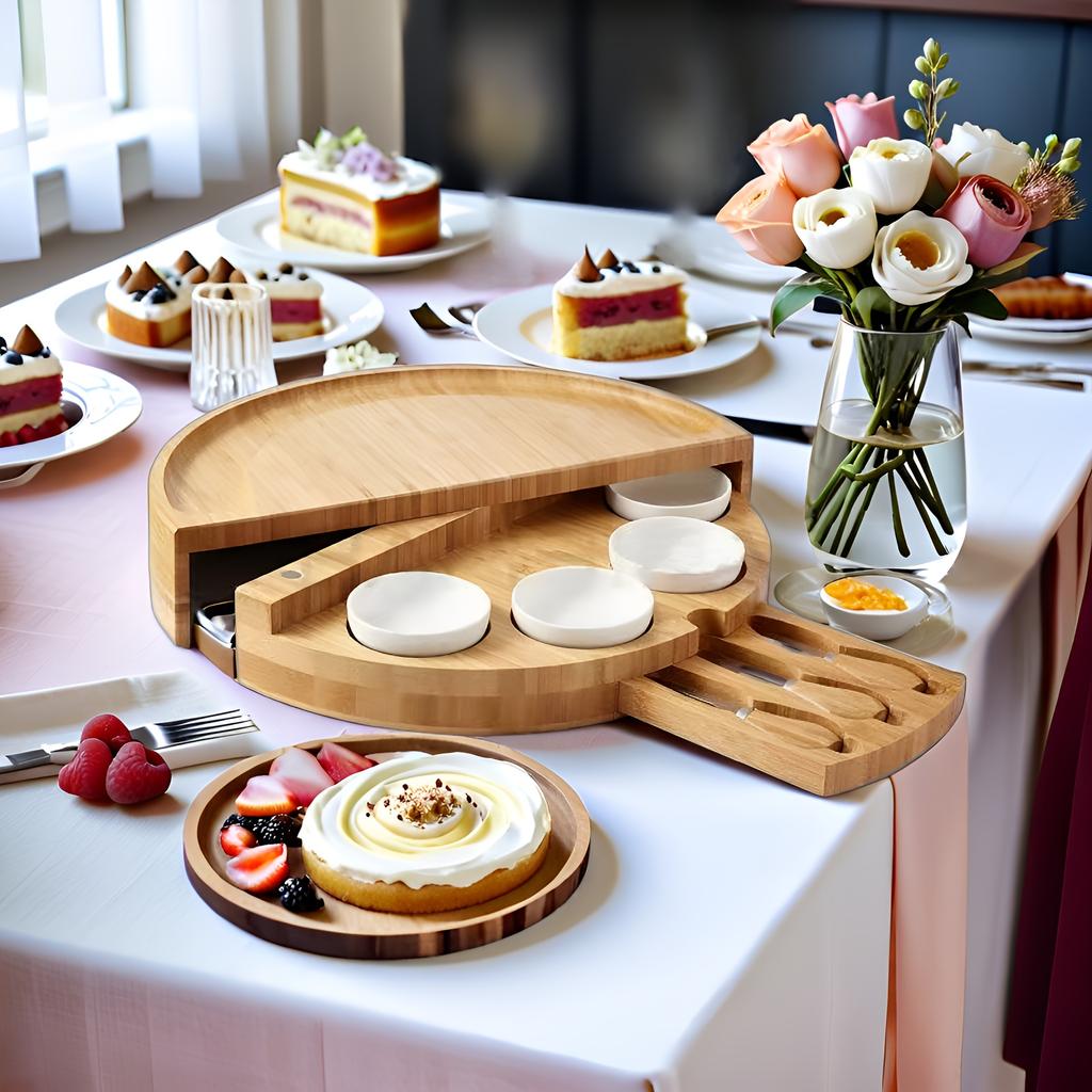 Wood Cheese Serving Platter Set, Complete with 3 Knives and 3 Bowls, Ideal for Entertaining, with Perfect Gift for New Home, Wedding, Bridal Shower
