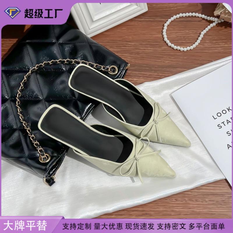 Spring and summer new commuter wind empty single shoes women wear high-end French bow bag head cool slippers women's summer