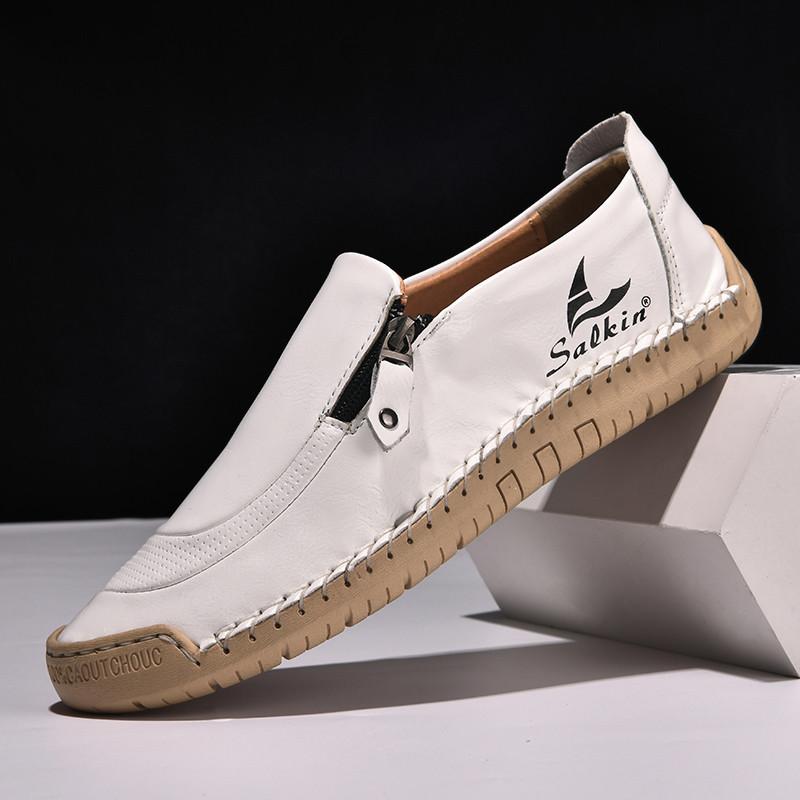 Spring Summer White Men's Retro Shoes Size 38-48 Breathable Leather Loafers Men Slip-on Casual Shoes for Men mocasines de hombre