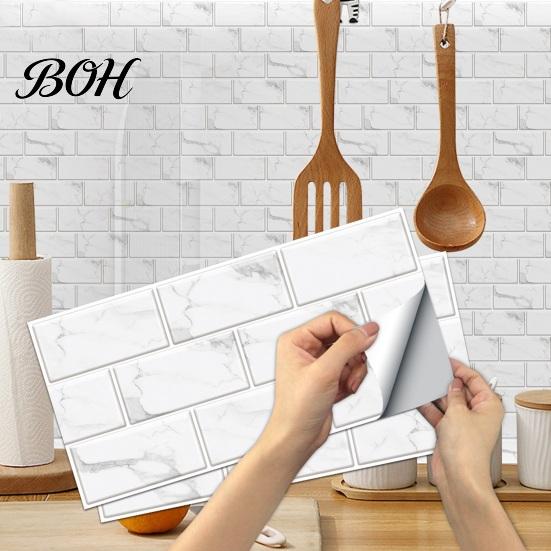 Waterproof Wall Stickers for Kitchen 6Pcs Marble Pattern Peel And Stick Backsplash, Brick Panels, Self Adhesive Modern Nordic Style Covering