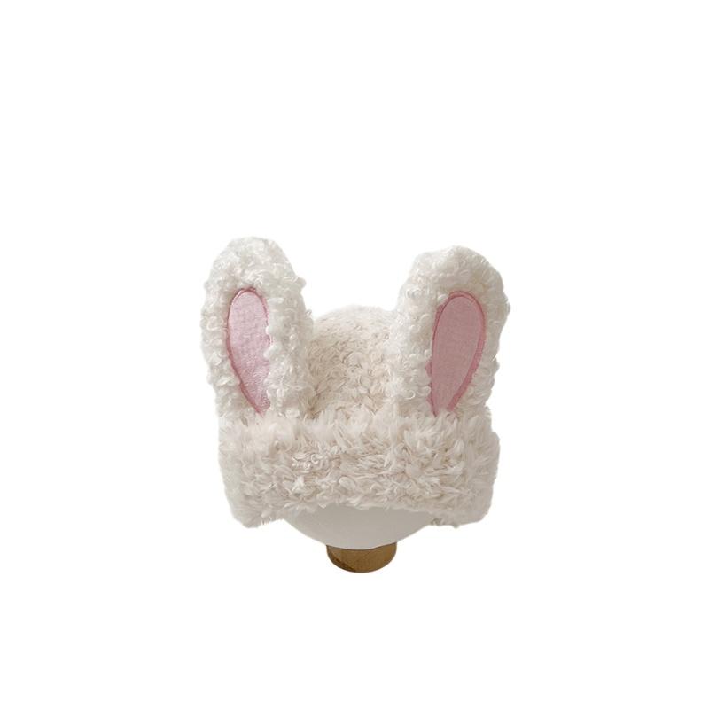 Rabbit ear plush children's hat autumn and winter warm windproof piled thickened girl baby knitted pullover