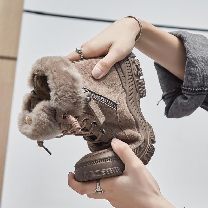 Winterschuhe Damen Schneestiefel Dicke Sohle Warmes Plüsch Damen Stiefeletten Rutschfest