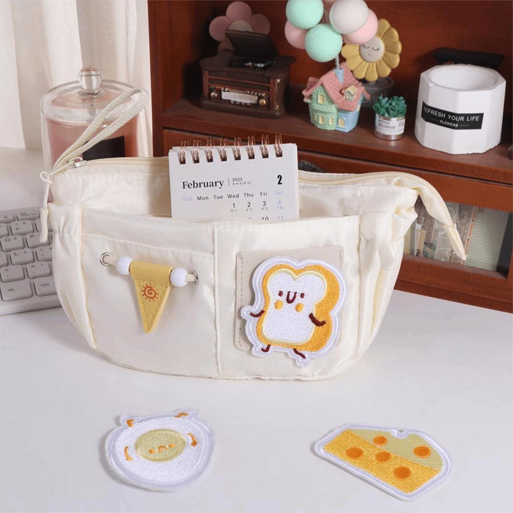 Aesthetic Embroidered Patch Pencil Case Organizer Stationery Storage Bag  School Office