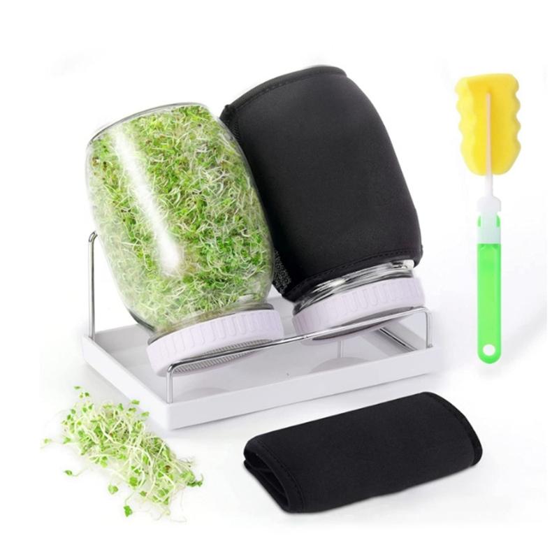 Conjunto Empilhável de Germinador de Sementes de Vidro com Base Ventilada e Manga de Sombreamento Adequado para Alfafa Feijão Mungo Jardinagem Indoor