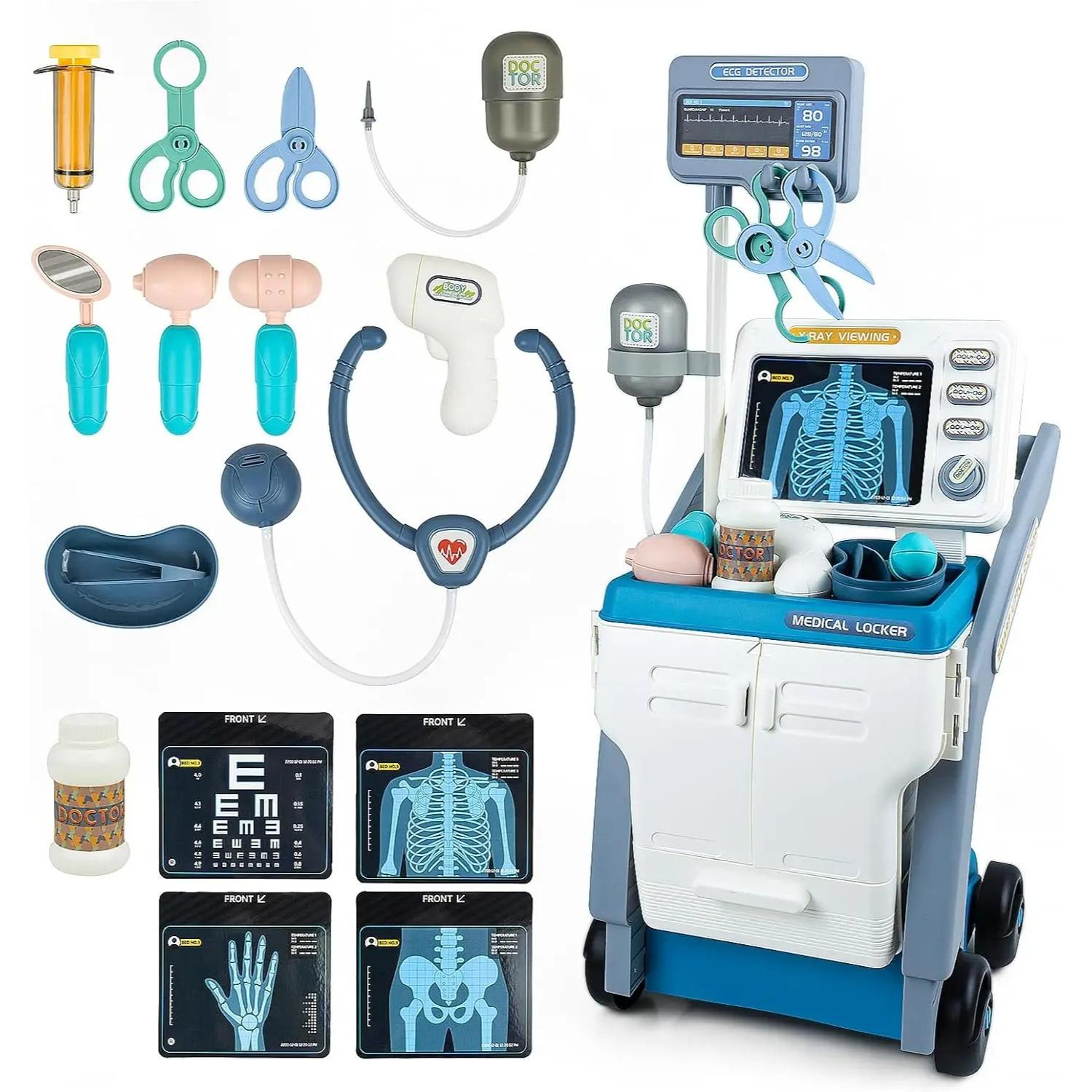 

Doctor Kit Toy Pretend Play Doctor Games For Toddlers Medical Cart Kit With Sounds Thermometer Stethoscope Ct X-Ray Toy For Kids