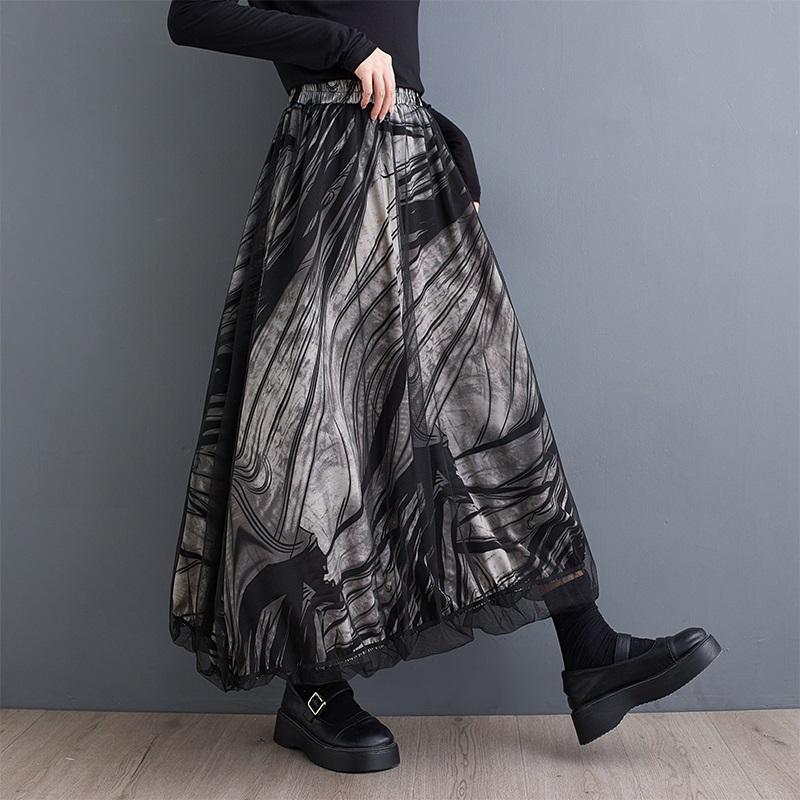 Mesh Plus Size High Waist Vintage Spring Summer Autumn Casual Loose Long for Woman Skirts Womens Skirt