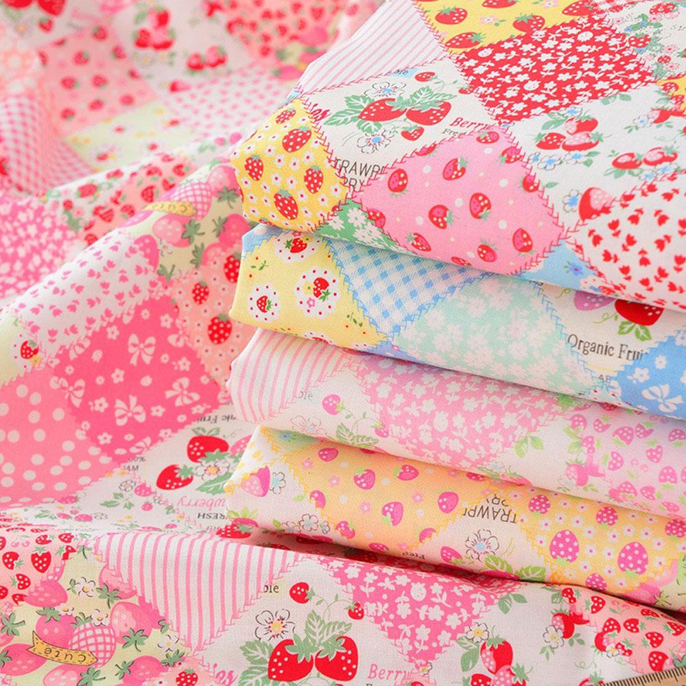 145cm Wide Strawberry Flowers Puzzle Cotton Fabric Patchwork Sewing Quilting Needlework Cloth Sewing Summer Dress Bedding Sheet