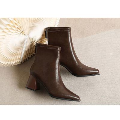 Seasonal French Small Pointed Thick Heel Short Boots Women's Fashion Comfortable Martin Boots Women