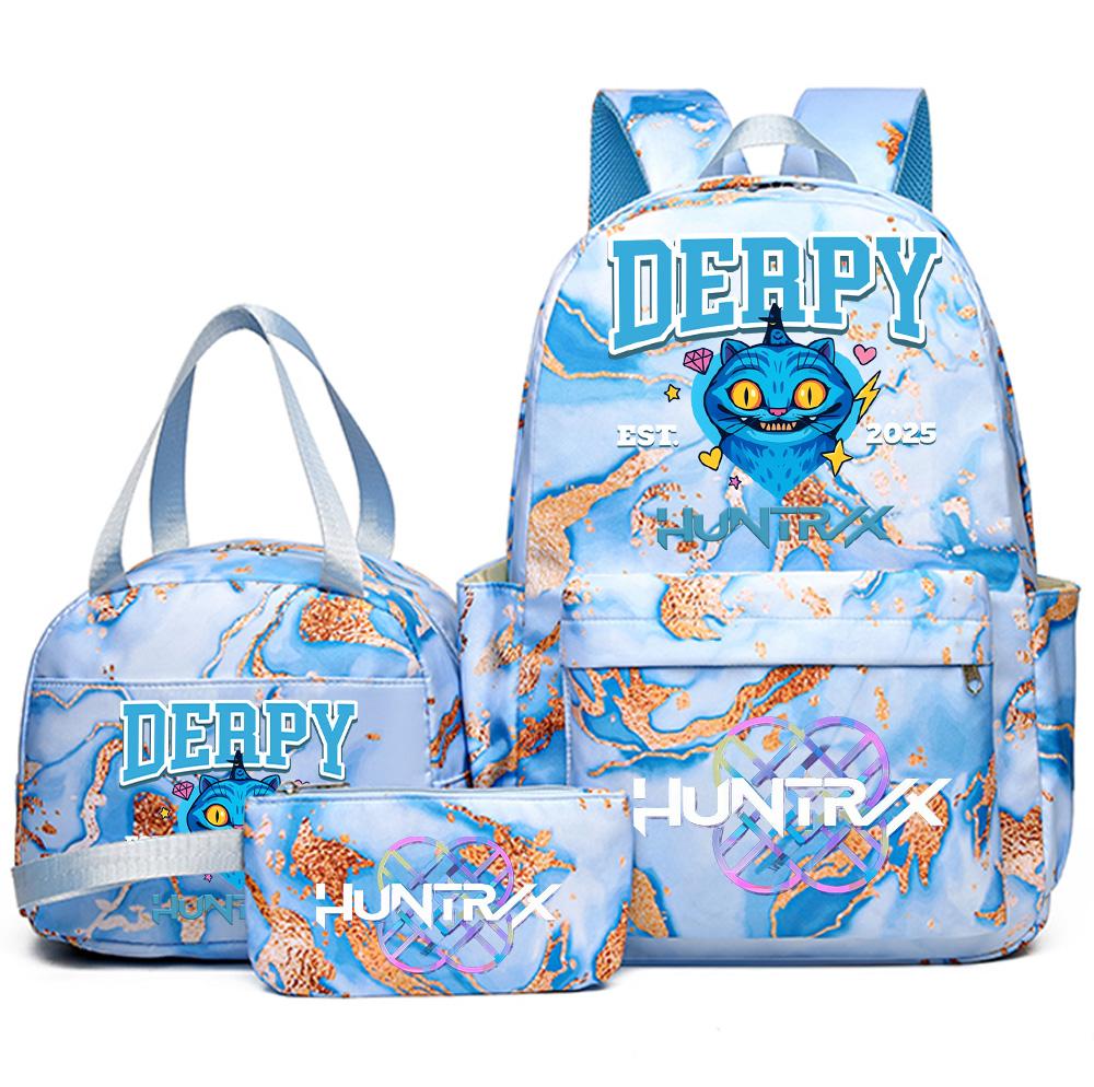 3Pcs/set Anime K-Pop Demon Hunters Printed Backpack Handbag Pencil Case for Teenager Student Bookbag Schoolbag Women Large Capacity Waterproof Bag