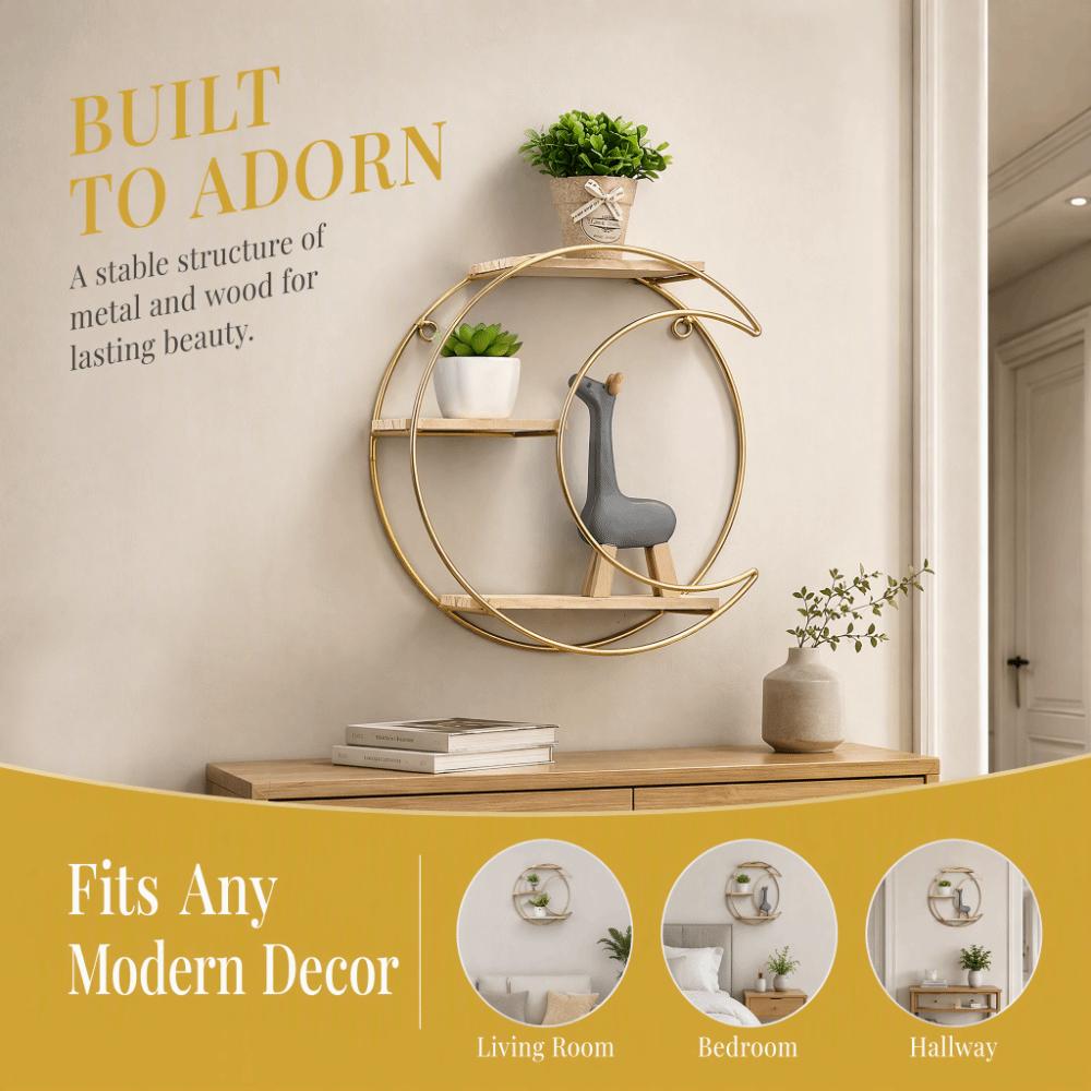 11 In Wall Mounted Shelf Gold Metal Decorative Display Rack Living Room Display