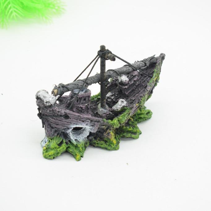 Pirate Ship Aquarium Decor: Glass Tank Hideout & Resin Mast Ship
