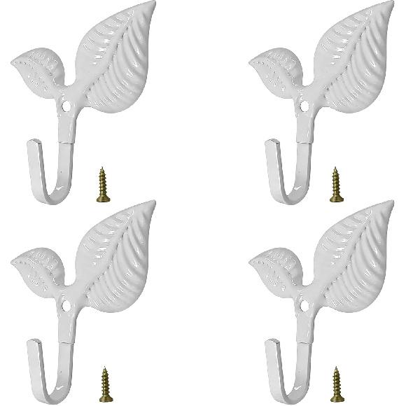 Set of 4 Vintage Leaf Wall Hooks Black Metal Coat Hooks Heavy Duty Decorative Iron Hook Wall Mounted Hangers for Hanging Towels Coats Hats Scarf Bags