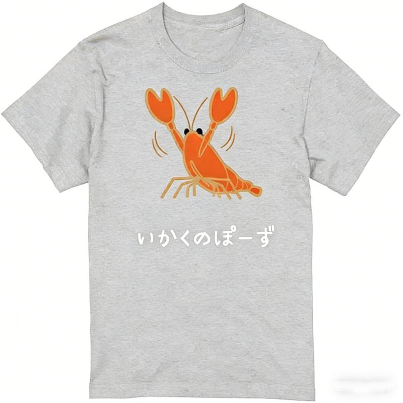 Icy Ikuku Pozu Crawfish Funny TShirt Animal Short Sleeve Unisexs Womens Unisex Clothing Streetwear Harajuku Summer Cotton Shirts