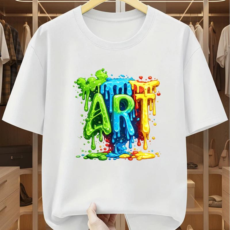 Plus Size Men'S T-Shirt with Colorful Dripping ART Graphic Print Comfortable Casual Short-Sleeved T-Shirt for Summer