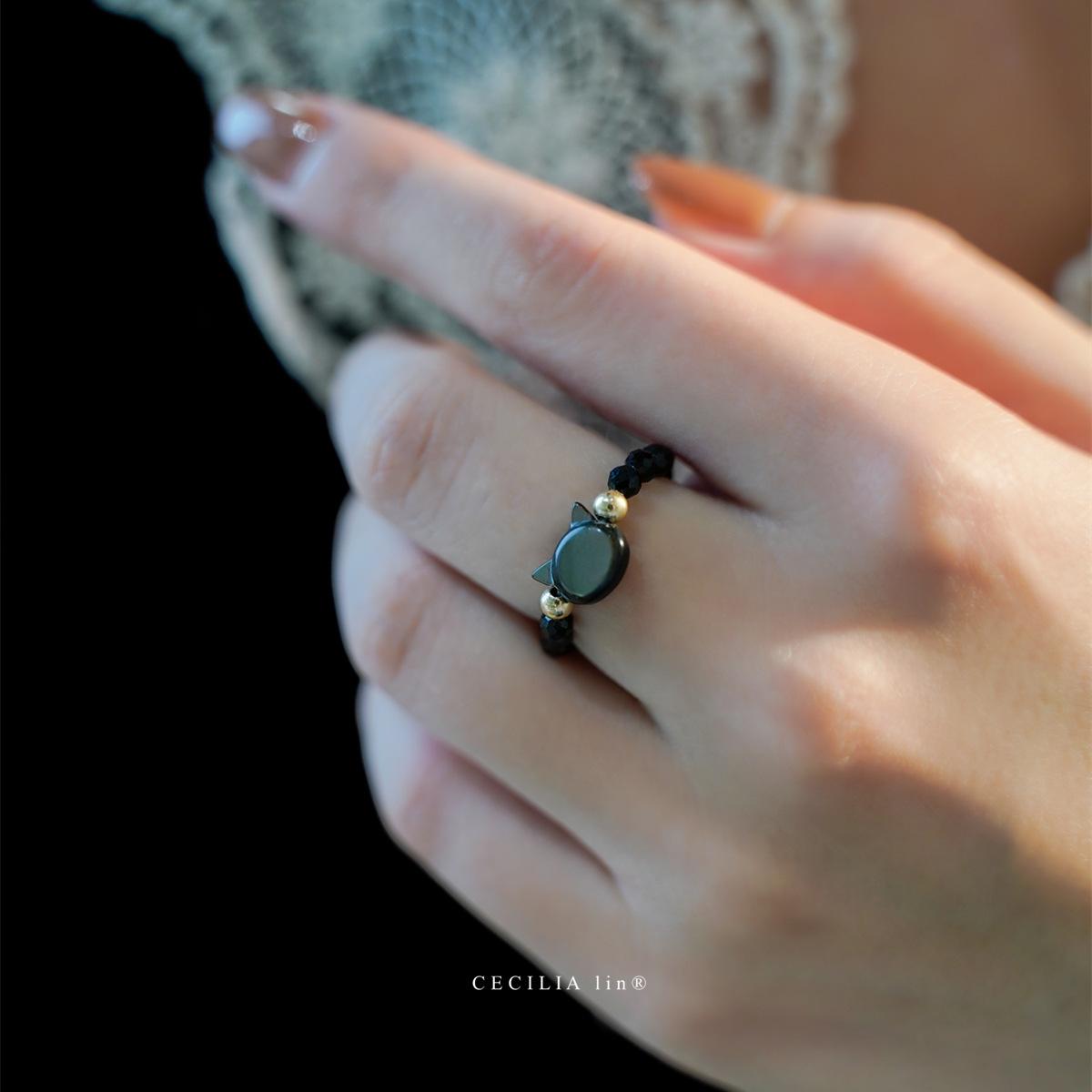 

Recommended Jewelry Super cute cat14K Gold-plated ultra-shiny black spinel ring for women, unique design, does not fade Black cat，about11-12No.