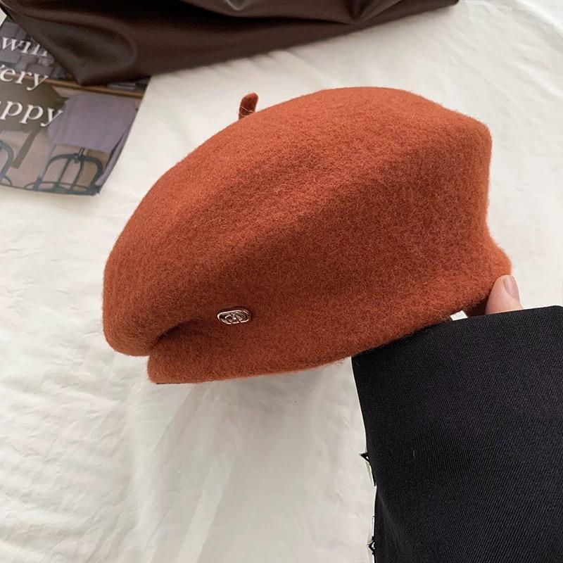 Czarny Beret Koreański Styl Duży Obwód Głowy Podkreślający Twarz Mały Kapelusz Malarski Kobiety Jesień Wełniany Kapelusz Beret