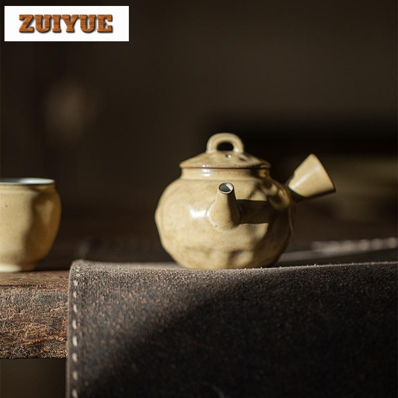 130ml Coarse Pottery Handmade Teapot Japanese Boutique Side Handled Teapot Retro Pot Household Tea Maker Kettle Cha Ornaments