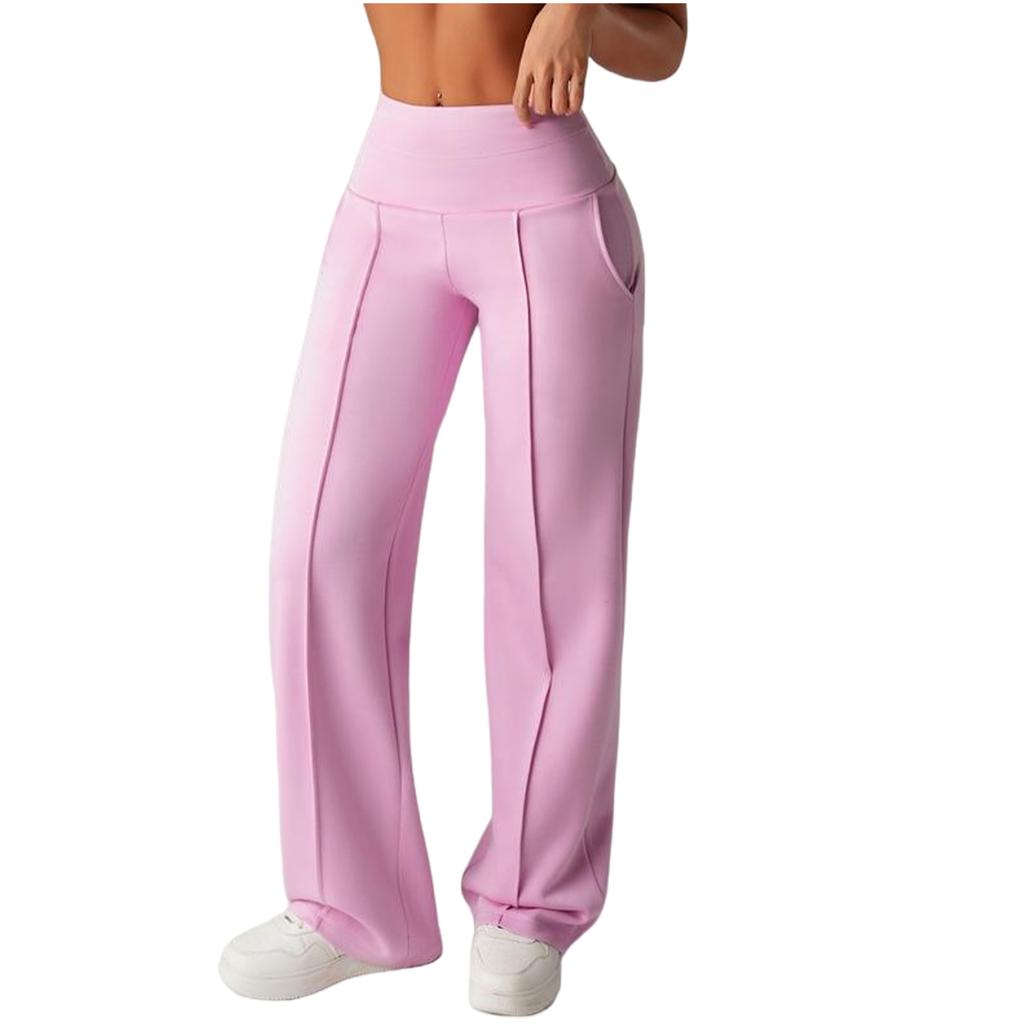 Women’s Wide Leg High Waist Yoga Pants with Seam and Pockets for Casual Workout or Daily Wear