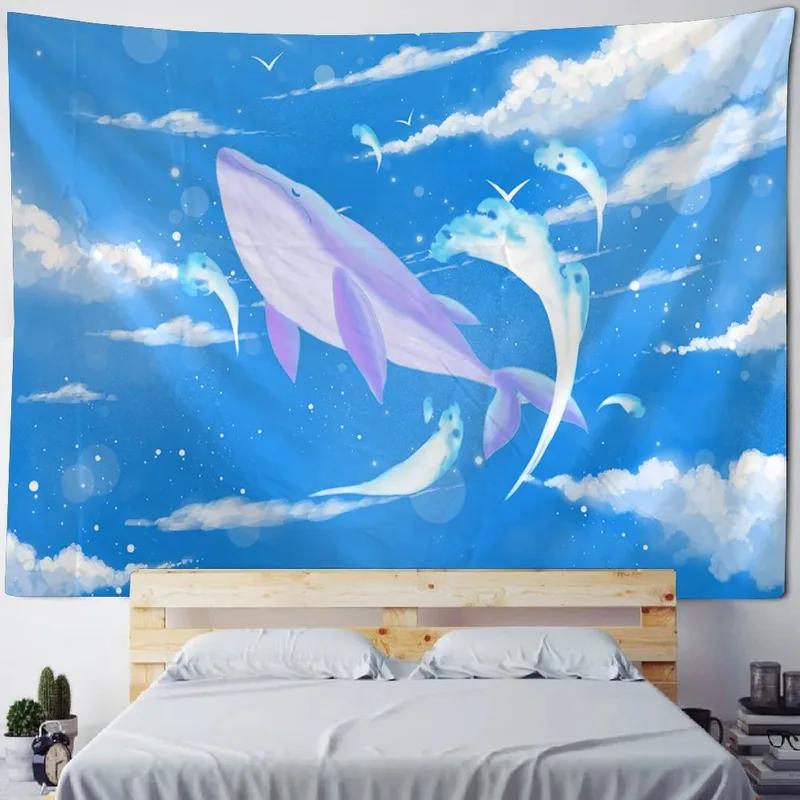 Cartoon Ocean Whale Pattern Tapestry Home Wall Decoration Tapestry Bedroom Living Room Tapestry