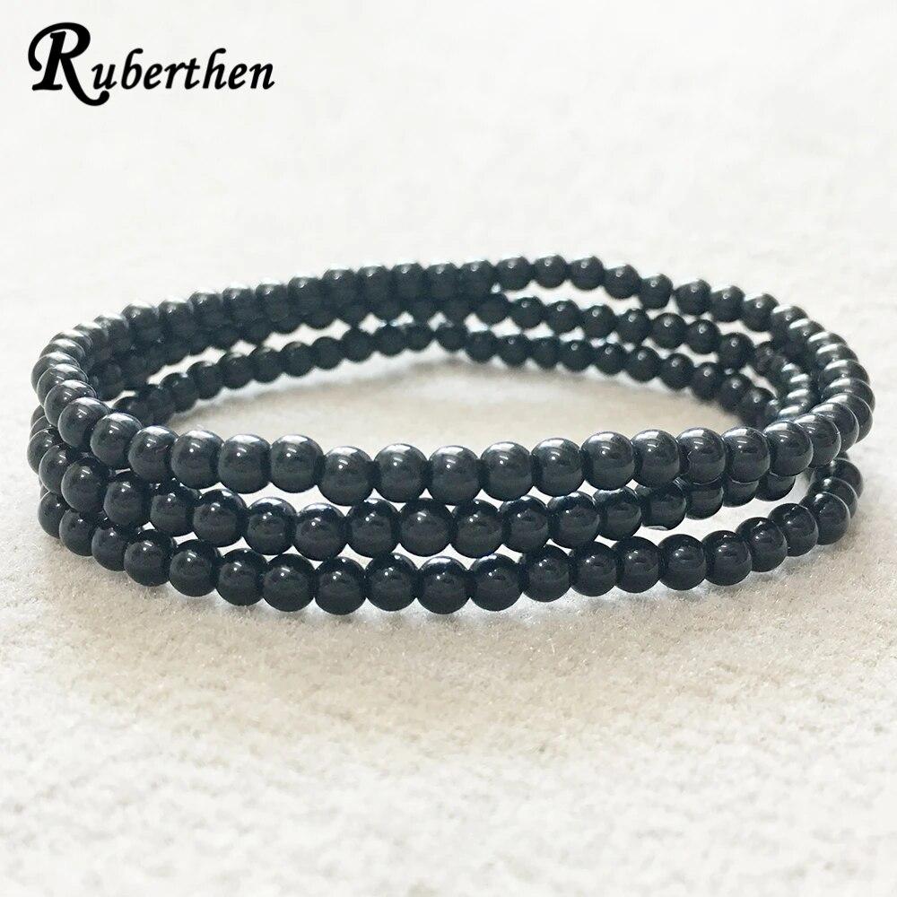 

Ruberthen Новый дизайн 4 мм Натуральный черный турмалин Набор браслетов Модный женский энергетический браслет 3 обертки Мини-браслет с драгоценными камнями