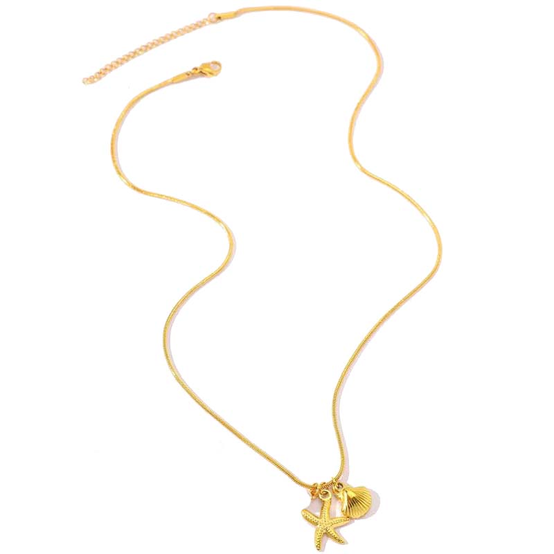 

Stainless Steel Starfish Shell Pendant Necklaces For Women Fashion Gold Color Clavicle Chain Choker Beach Zircon Summer Gifts
