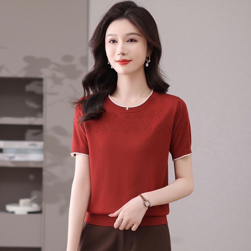 SNOWFLYING 100% Lyocell Color-Block Short-Sleeve Knit Top L