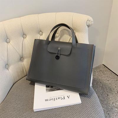 Korean Version Solid Color Minimalist Leather Computer Bag Professional Handheld Briefcase Women's Business File Bag
