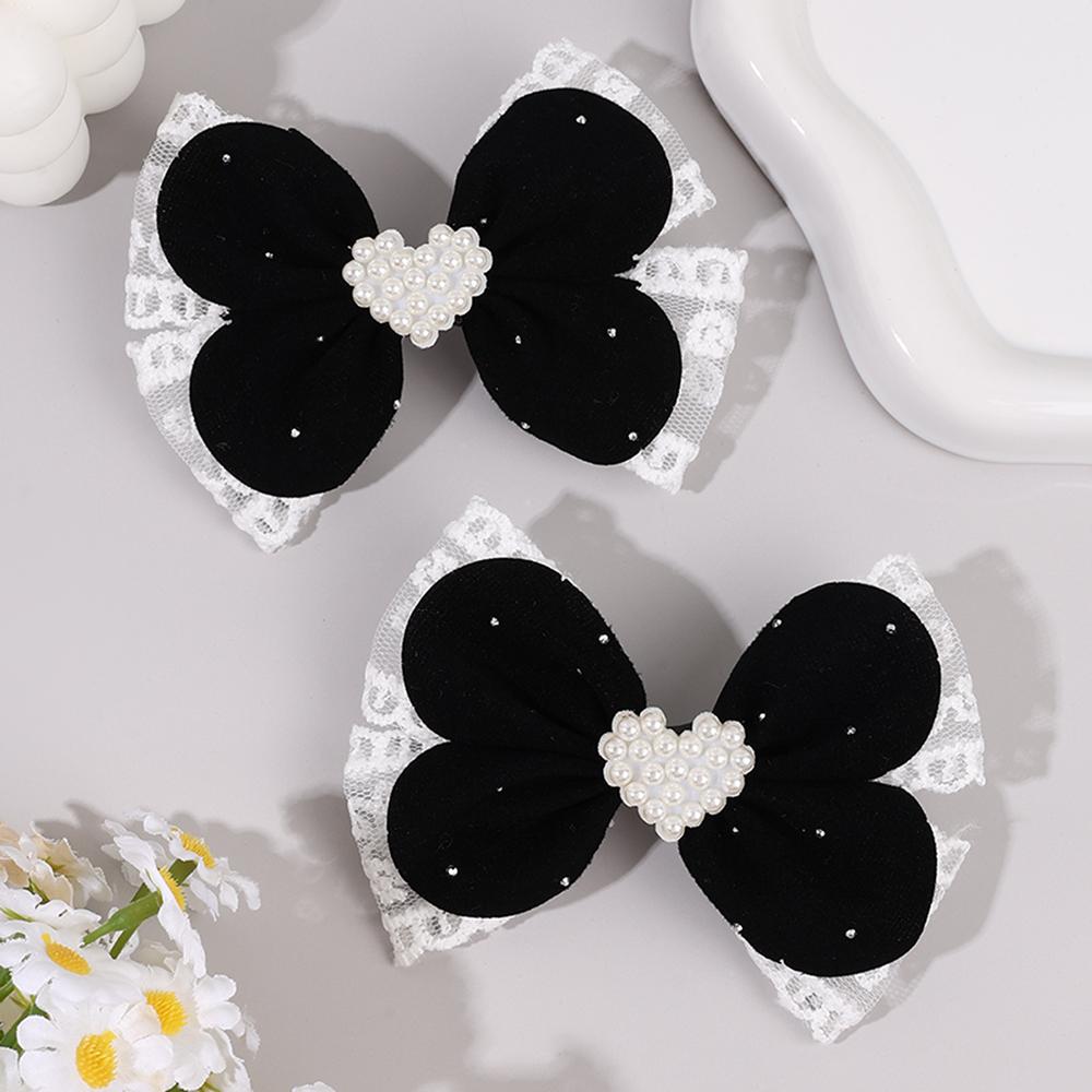 2Pcs Elegant Petal Bow Hair Clips For Girls Glitter Vintage Velvet Lace Barrette Sweet Heart Pearls Hairpins Hair Accessories