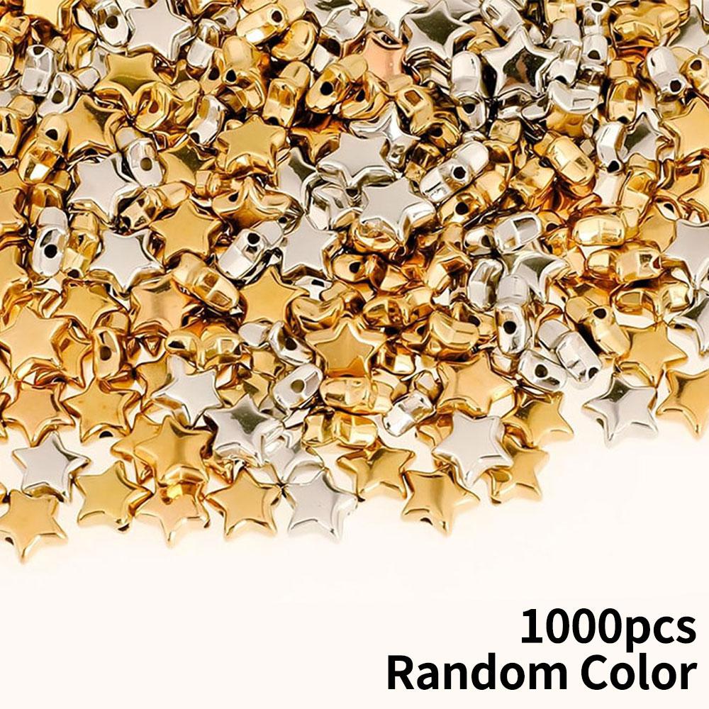 200/500/1000 star shaped spacer beads, 6mm star shaped gold and silver jewelry spacer beads bracelet making bead crafts bracelet hair beads