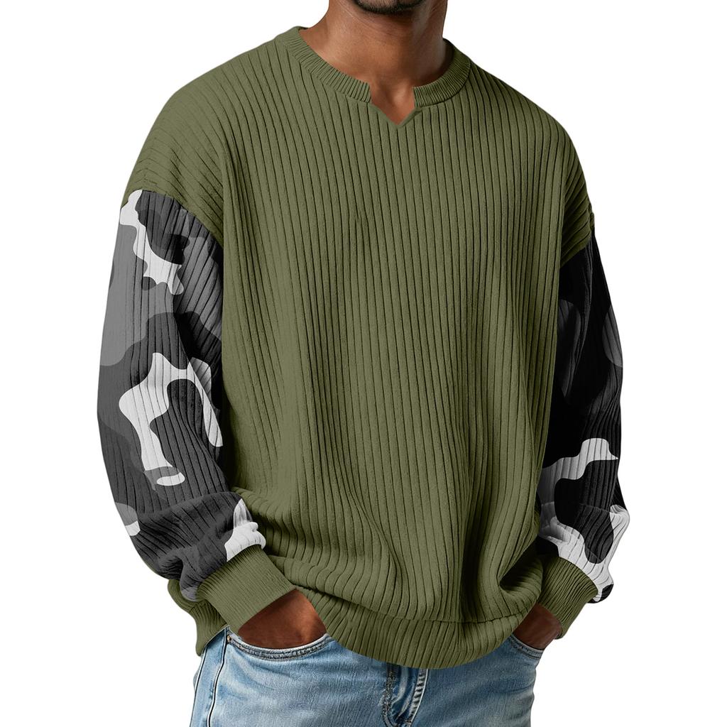 Herrtröja med snygg, ribbad och texturerad långärmad kamouflagemönster