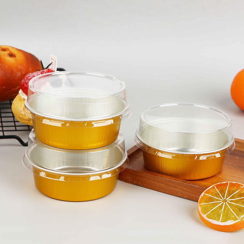 10Pcs Round Baking Cups Aluminum Foil With Lids Reusable Cupcake Cups Desserts Cake Pudding Jello Cups Kitchen Tools