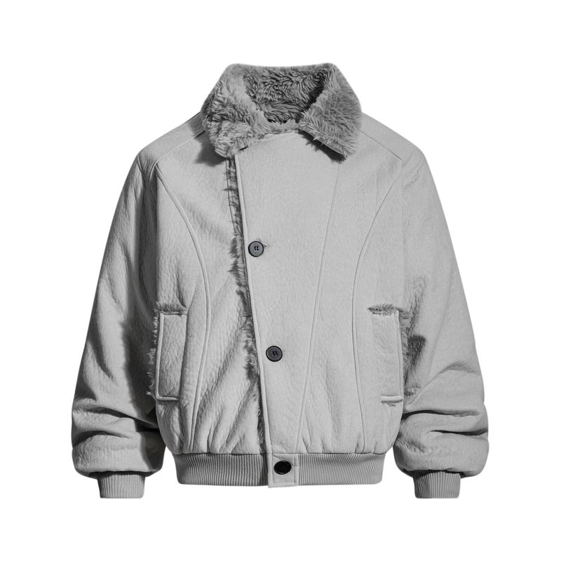 Cabbage Coke American Retro Faux Rabbit Fur Collar Cotton Jacket for Men and Women, Winter Casual Blended Warm Coat