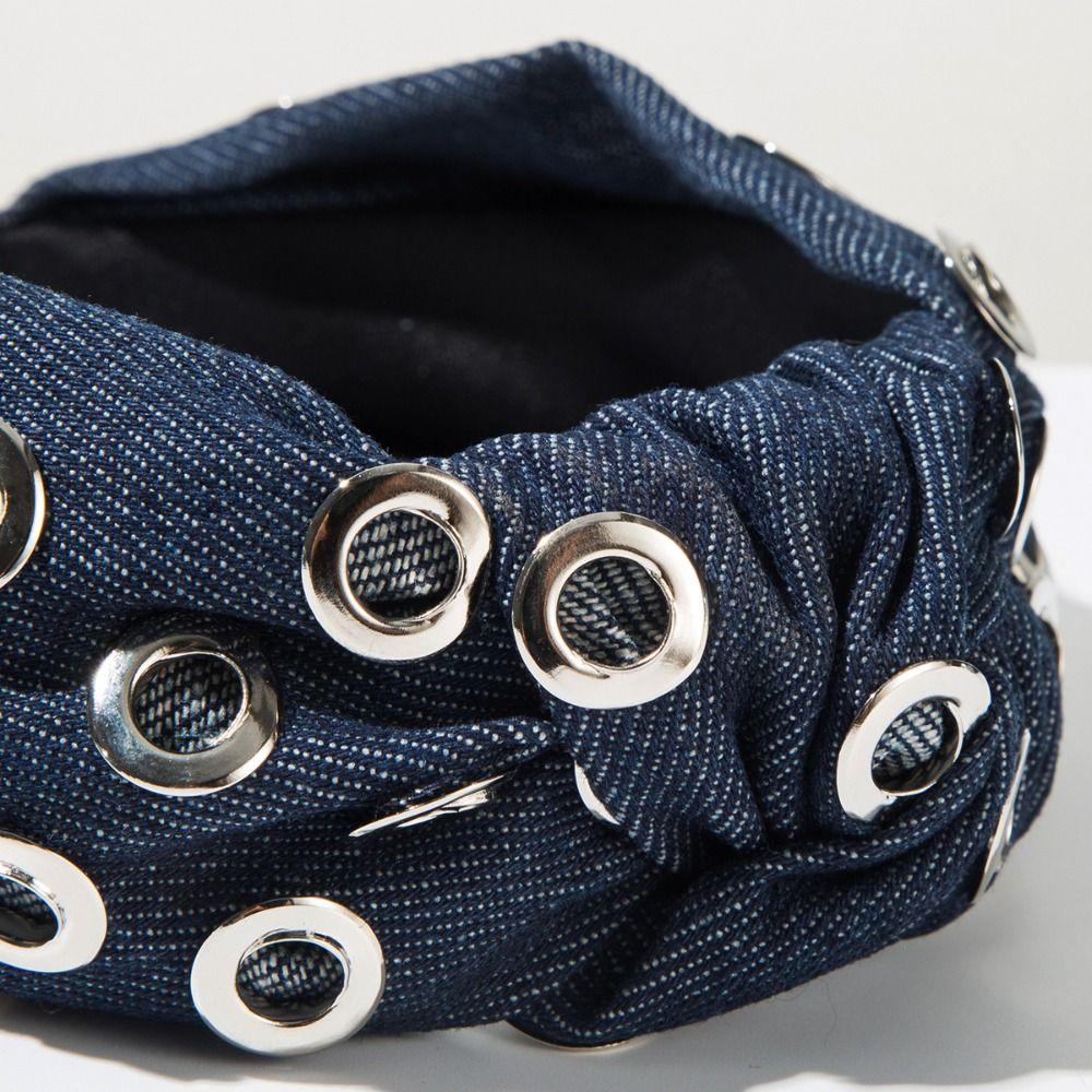 Wide Denim Headband Y2K Hollowed Out Eyelets Headband Hair Accessories Punk Hairband  Party