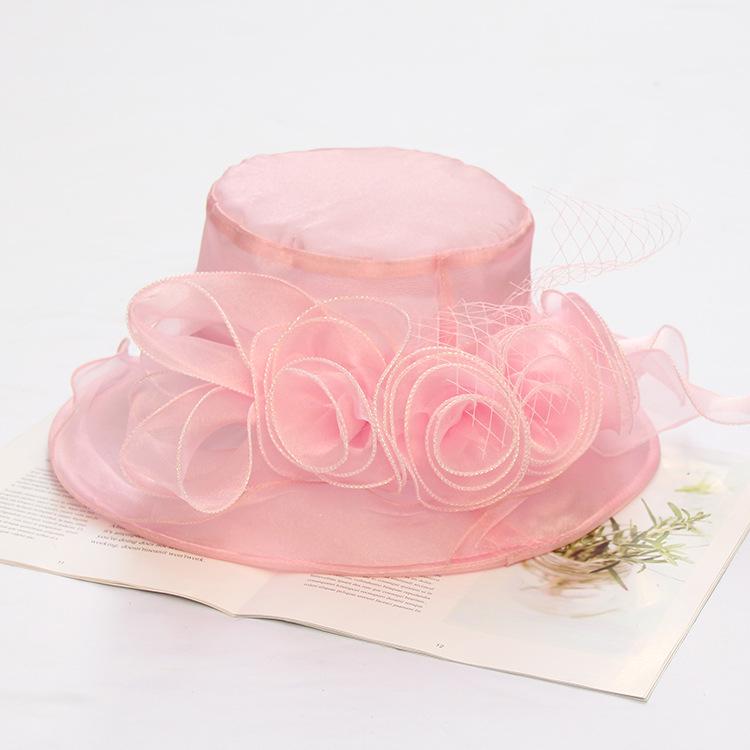 Summer Sun Protection Bucket Hat Organza Flower Sun Hat Foldable Big Brim Beach Hat Mesh Hat
