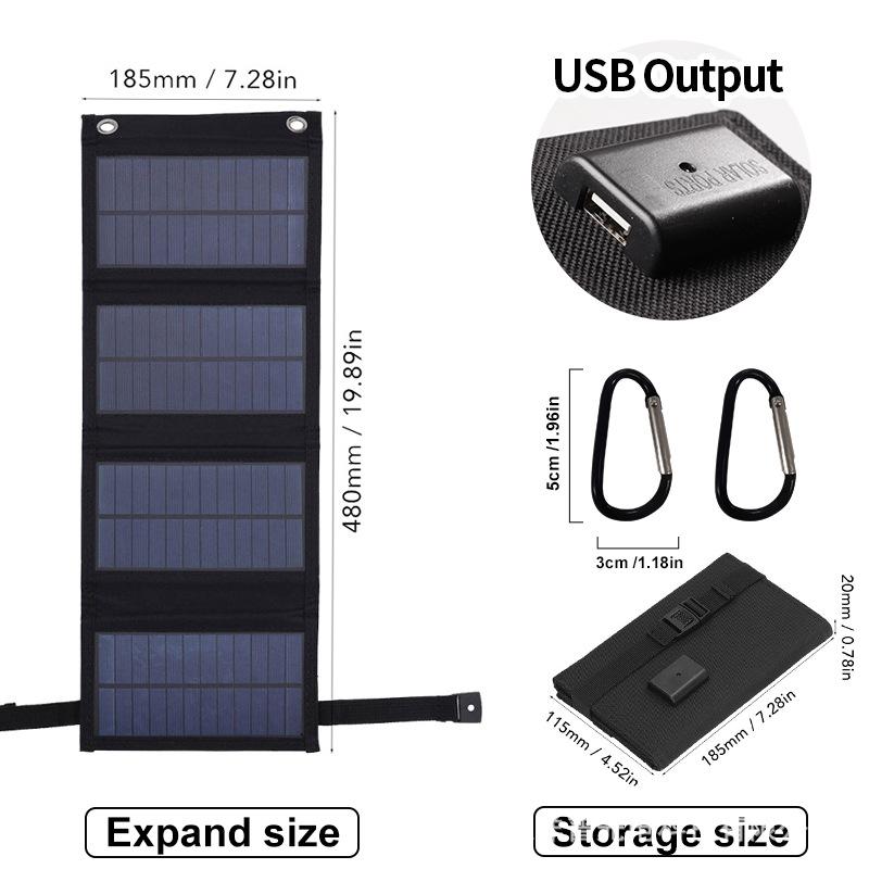 Solar Panel USB Charging Folding Bag Outdoor Camping Mobile Phone Folding Battery Charging Board 5V10W20W