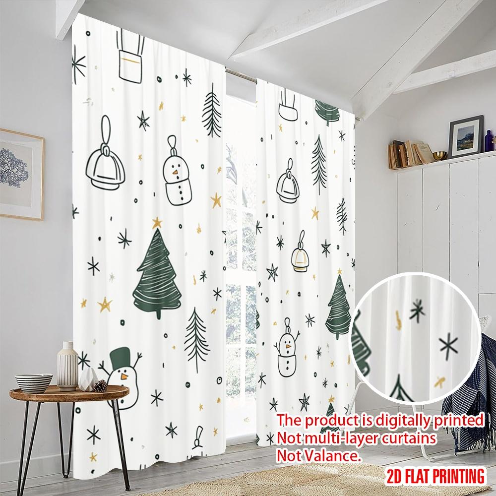 2pcs  2D plane printing Print Curtains Cute Christmas Snowman Tree Gift (3) Polyester Easy Install (without rod) Room Decor