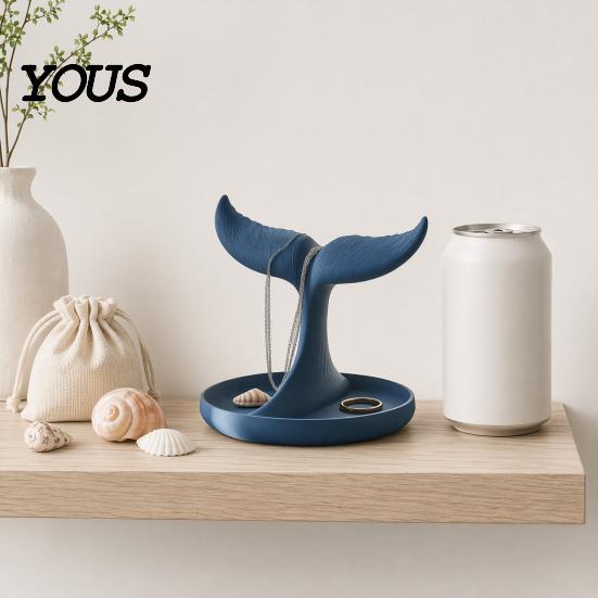Fine Workmanship Jewelry Case 3D Printed Whale Tail Organizer, Earring Necklace Display Stand with Ring Organizer Compartments Tray, Creative Desktop