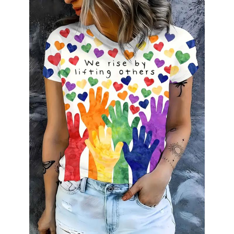 Women's Crew Neck Short Sleeve Fashion Women's Clothing 3D Love Color Printing Crew Neck T-Shirt