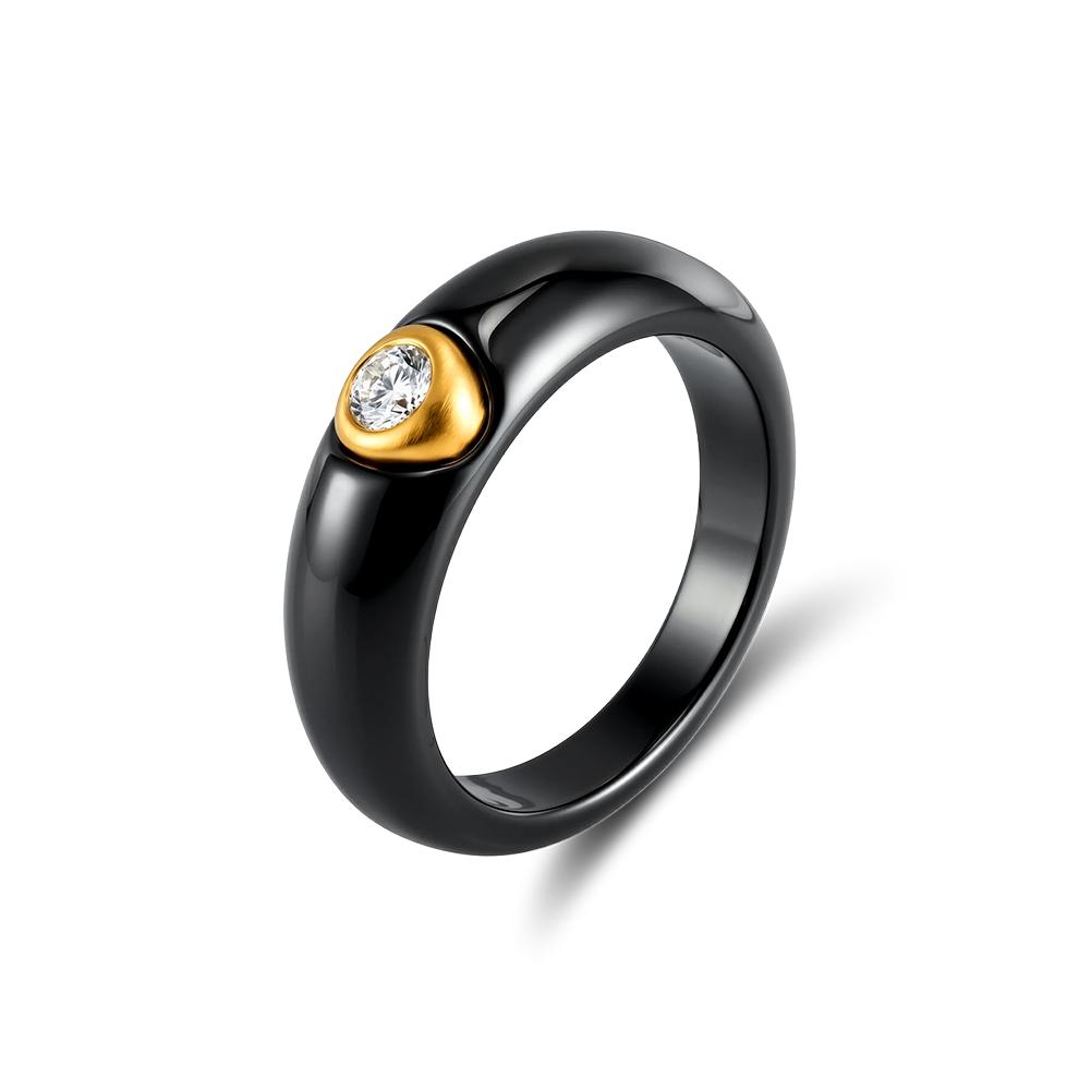 Effie Queen Stainless Steel Metal Ceramic Finger Ring Waterproof Minimalist Texture Dainty Zircon Ring Jewelry Accessories STTR