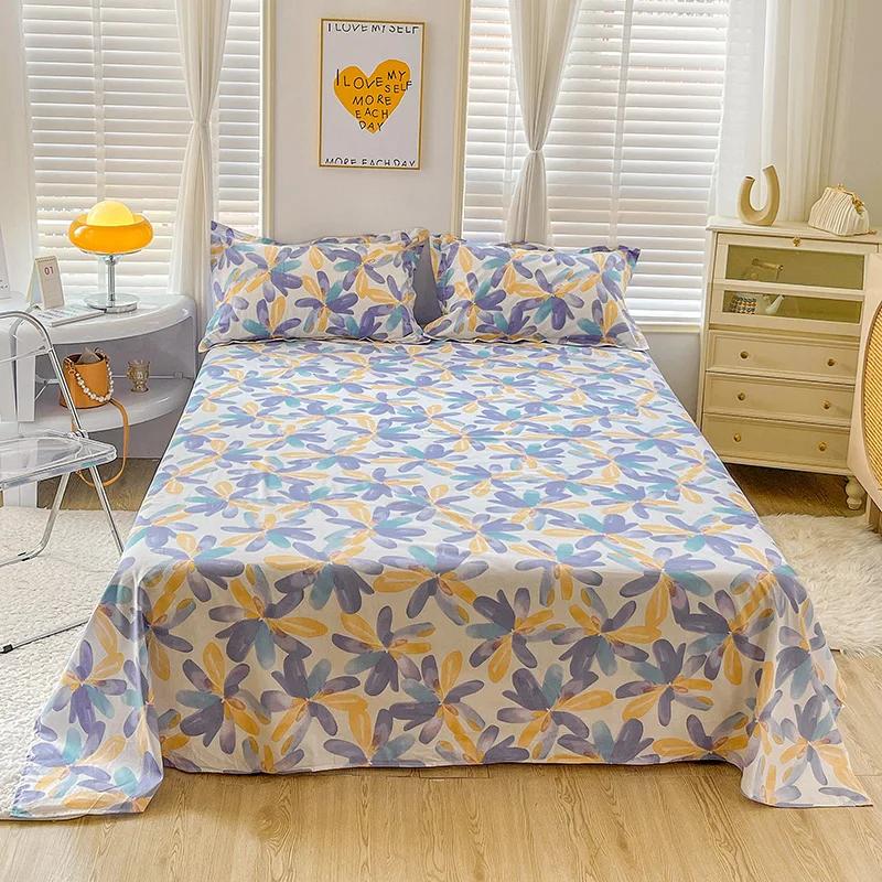 Pink Floral Bed Sheet Set Soft Cotton 4 Pieces Queen Botanical Bed Set, 8 Inch Deep Pocket Fitted Sheet, Flat Sheet, Pillowcases