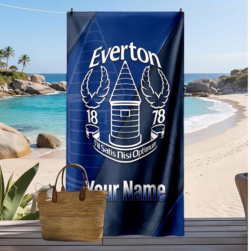 Everton FC Personalized Printed Beach Towel Soccer Logo Support Custom Name Text Absorbent Towel For Sport Travel Special Gift