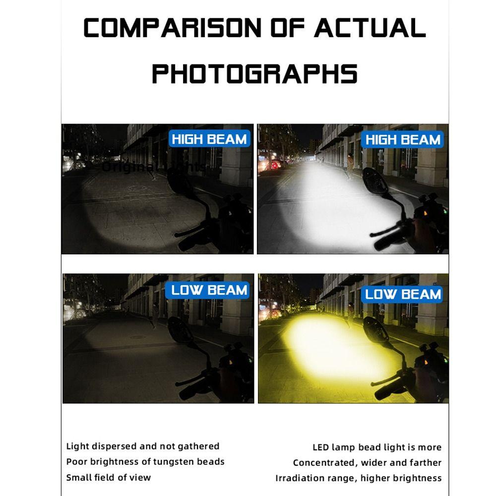 High Low Beam LED Motorcycle Headlight 3 Lens Motorbike Spotlight  Electric Motorcycle