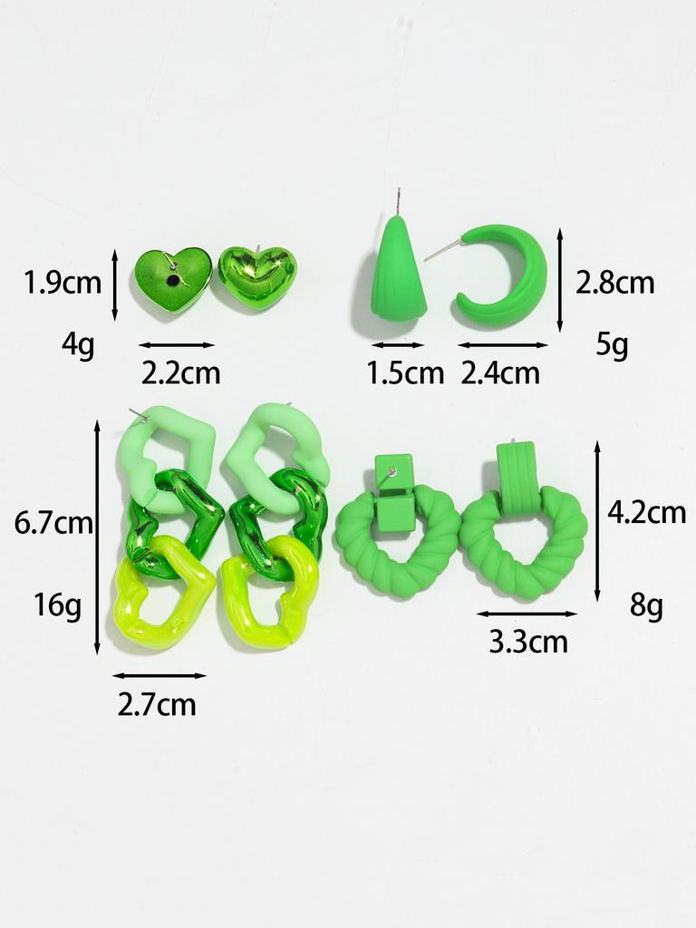 Fashion Green Geometric Acrylic Earrings Set for Women Heart Shaped Resin Earring Pack Party  Jewelry