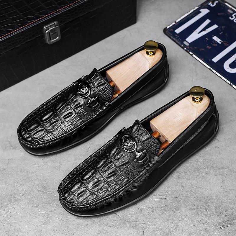 Flat-bottom Men's Leather Loafers, Round-toe Men's Casual Shoes, Soft Surface Full-grain Canvas Shoes, Classic Retro Summer Prom