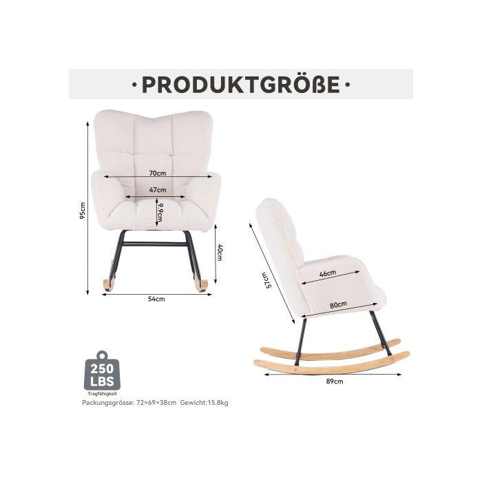 Fauteuil À Bascule - MUVOE - Teddy Bear - Tissu Doux - Design Ergonomique - Blanc