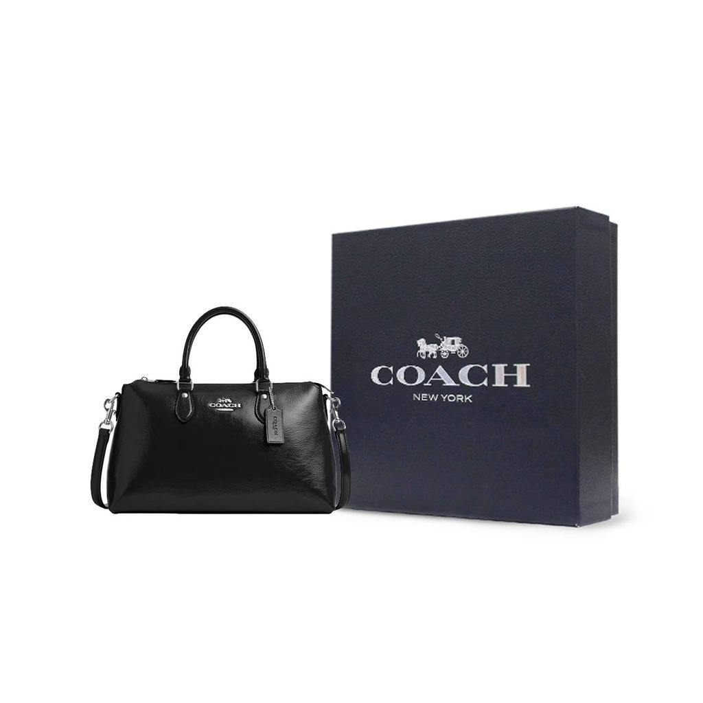 Coach Georgia 35 Gold Logo Zipper Closure Patent Leather Shoulder Crossbody Tote Bag Large Women handbags Black CV942-SVBK