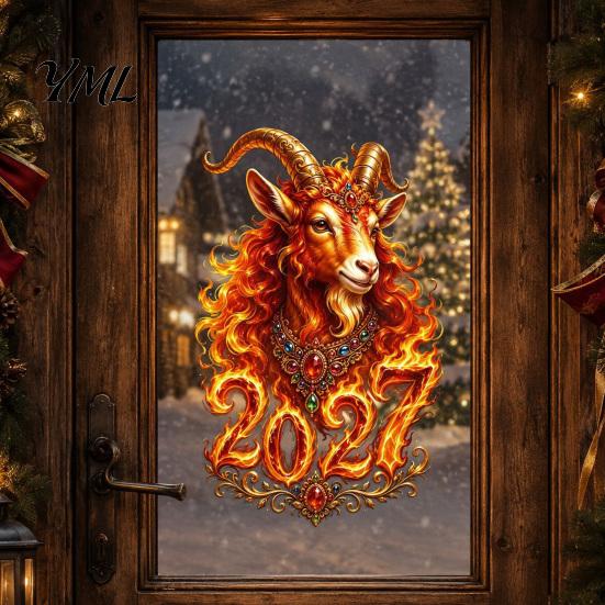 Removable Electrostatic Glass Film Chinese New Year Window Sticker, 2027 Goat Static Clings, Home Display Accessories Reusable Lunar Xmas Decor