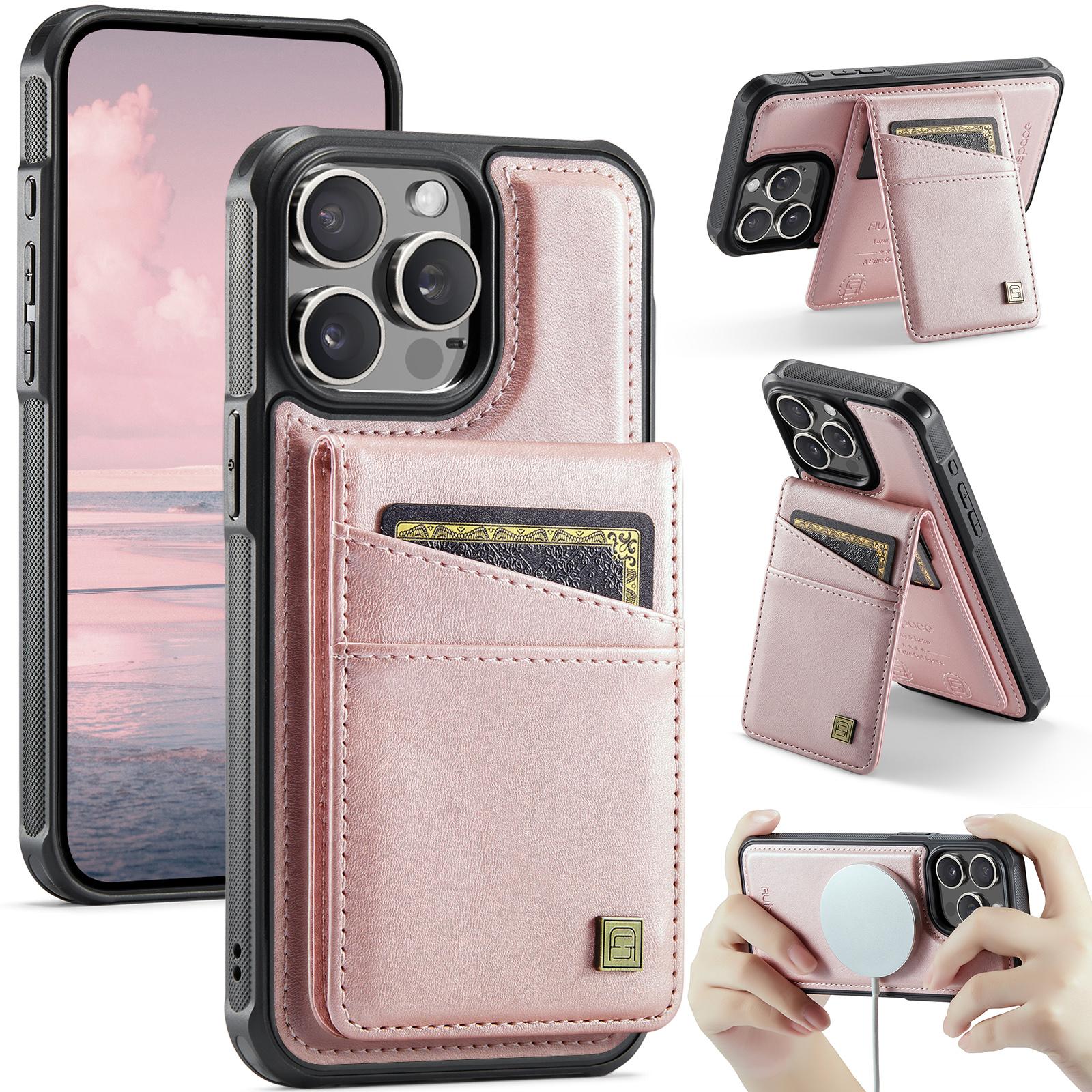 

For iPhone 12 Pro 6.1 inch/iPhone 12 6.1 inch Case AUTSPACE A12 Leather Phone Case with Detachable Card Bag Rose Gold