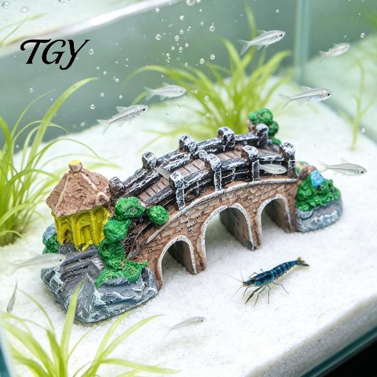 Betta Tank Accessories Aquarium Bridge Ornament, Arch Miniature Fish Decor, Nature Style Mini Model for Terrarium, Fairy Garden Small