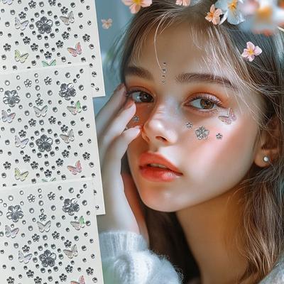 Gesicht Diamant Edelstein Aufkleber Schmetterling Blumen Tattoo Lidschatten Aufkleber Für Festival Nagel Körper Make-up Bling Juwel DIY